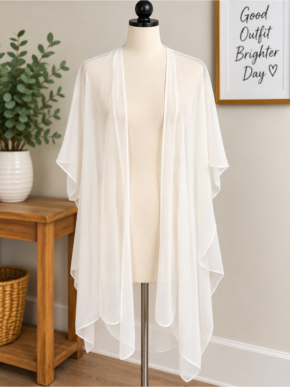 INC International Concepts Sheer Ivory Open-Front Tunic